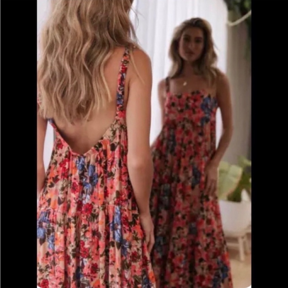 Floral Spaghetti-Strap Maxi Dress in Coral Pink - Picture 7 of 15